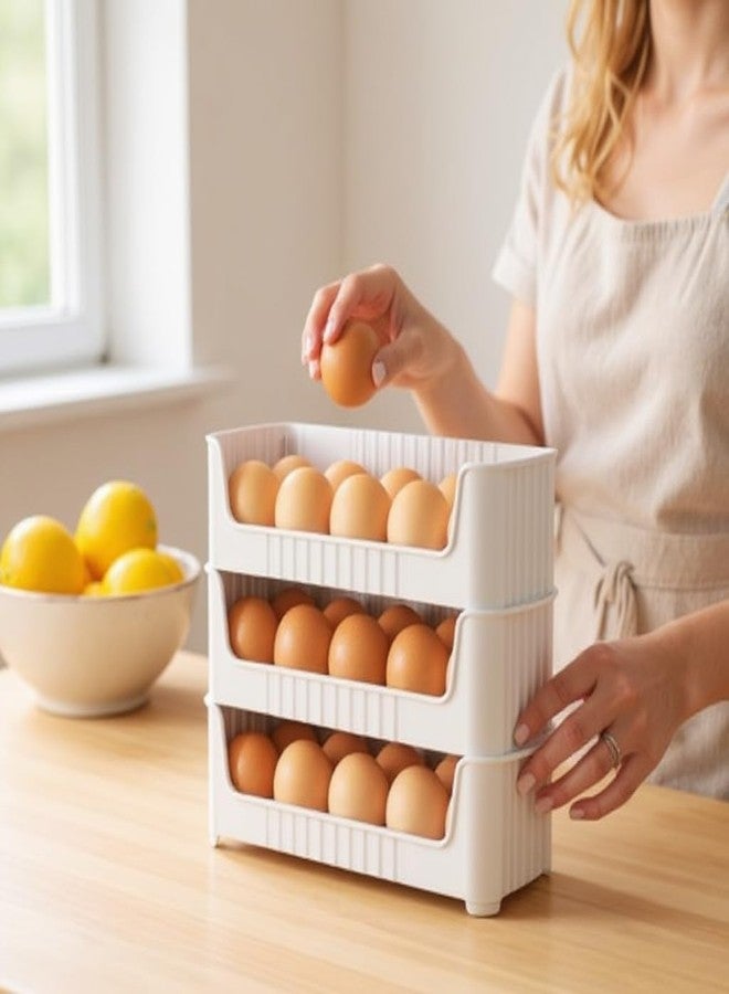 DNkitch 30 Grid Egg Storage Box Egg Refrigerator Storage Tray, Stackable Plastic Egg Containers for Fridge Kitchen, Egg Holders Dispenser Box Travel Egg Storage Container (3 PCS) - Image 5